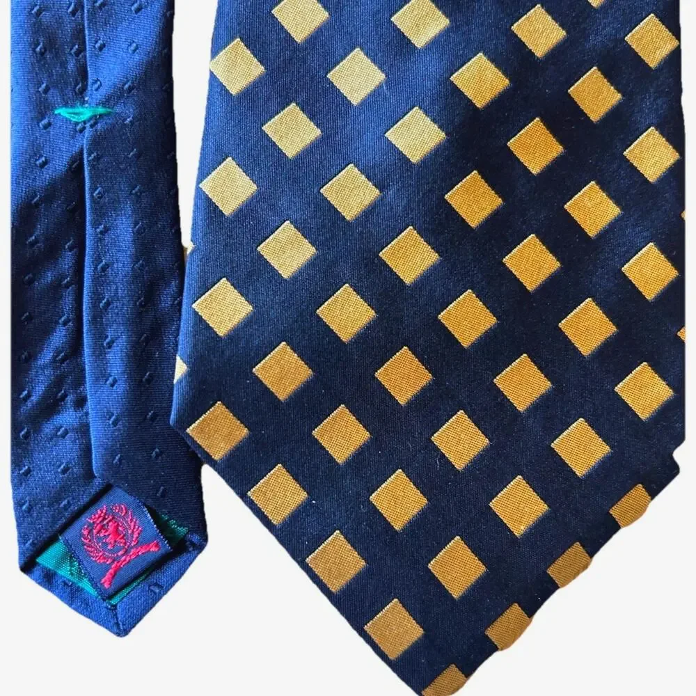 VTG 90s Tommy Hilfiger Silk Ties Neckties Navy Blue Gold Crest Logo USA Lot Of 3
